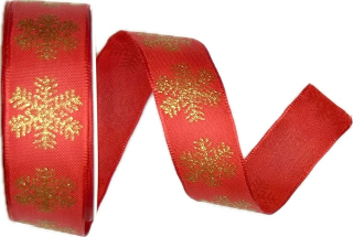 Stuha vánoční WINTER GOLD FLAKES RED červená 25mm x 3m (10,-Kč/m)