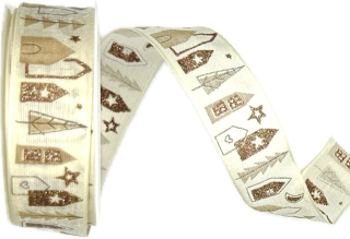 Stuha vánoční WINTER VILLAGE NATURAL béžová 25mm x 2m (13,-Kč/m)