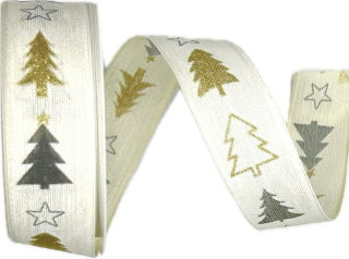 Stuha vánoční TWINTREE SPARKLE WHITE bílá 25mm x 3m (10,-Kč/m)