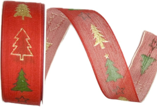 Stuha vánoční TWINTREE SPARKLE RED červená 25mm x 3m (10,-Kč/m)