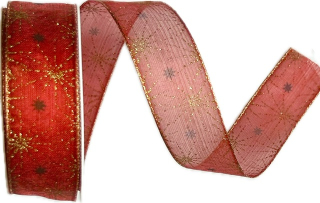 Stuha vánoční STARDUST RADIANCE RUBY RED červená 25mm x 3m (11.50,-Kč/m)