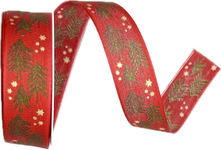 Stuha vánoční X-MAS TREES RED červená 25mm x 3m (9,-Kč/m)