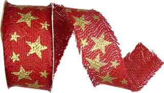 Stuha vánoční jutová JUTA STARSHINE RED červená 40mm x 2m (17,-Kč/m)