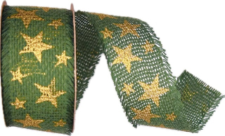 Stuha vánoční jutová JUTA STARSHINE GREEN zelená 40mm x 2m (17,-Kč/m)