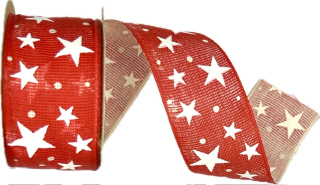 Stuha vánoční LINEN STAR MAGIC RED červená 40mm x 2m (15,-Kč/m)