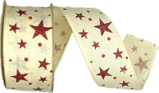Stuha vánoční LINEN STAR MAGIC CREAM krémová 40mm x 3m (12,-Kč/m)
