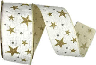 Stuha vánoční LINEN STAR MAGIC WHITE bílá 40mm x 3m (12,-Kč/m)