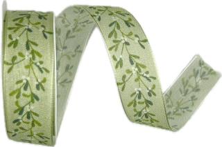 Stuha vánoční WINTER MISTLETOE zelená 25mm x 3m (9,-Kč/m)
