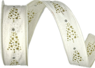 Stuha vánoční GLOW TREE WHITE bílá 25mm x 3m (10,-Kč/m)