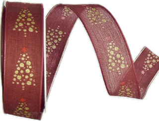 Stuha vánoční GLOW TREE BURGUNDY bordó 25mm x 3m (10,-Kč/m)