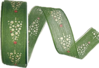 Stuha vánoční GLOW TREE GREEN zelená 25mm x 3m (10,-Kč/m)