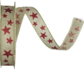 Stuha vánoční lněná STAR GLOW GRAY šedá 15mm x 3,5m (6,- Kč/m)