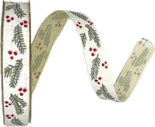 Stuha vánoční HOLLY CHARM WHITE bílá 15mm x 4m (7,-Kč/m)