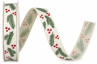 Stuha vánoční HOLLY CHARM WHITE bílá 15mm x 4m (6,-Kč/m)