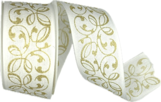 Stuha vánoční GOLDEN ELEGANCE SCROLL bílá 40mm x 2m (14,-Kč/m)