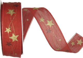 Stuha vánoční CELESTIAL GLOW RED červená 25mm x 2m (13,-Kč/m) 