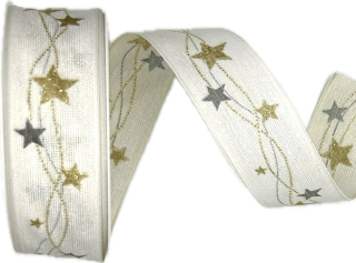 Stuha vánoční CELESTIAL GLOW WHITE bílá 25mm x 2m (13,-Kč/m) 