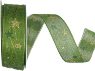 Stuha vánoční CELESTIAL GLOW GREEN zelená 25mm x 2m (13,-Kč/m) 