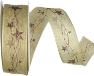 Stuha vánoční CELESTIAL GLOW NATURE béžová 25mm x 2m (13,-Kč/m) 