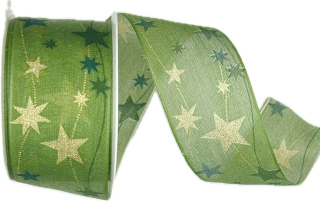 Stuha vánoční CELESTIAL GLOW GREEN zelená 40mm x 2m (15,-Kč/m) 