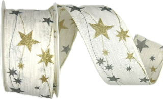 Stuha vánoční CELESTIAL GLOW WHITE bílá 40mm x 2m (15,-Kč/m) 