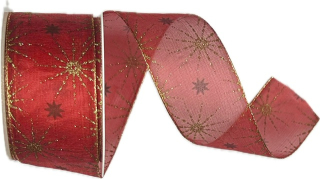 Stuha vánoční STARDUST RADIANCE RUBY RED červená 40mm x 2m (18,-Kč/m)