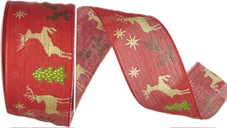 Stuha vánoční GOLDEN REINDEER FOREST červená 40mm x 2m (14,-Kč/m)