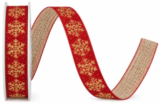 Stuha vánoční lněná WINTER LINEN FLAKE RED červená 15mm x 3m (8,-Kč/m)