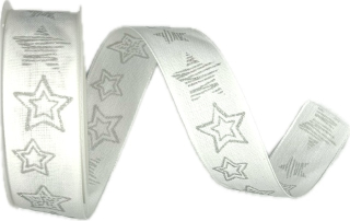 Stuha vánoční STARLIGHT WHITE SILVER bílá 25mm x 3m (9,-Kč/m)