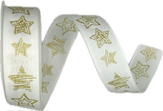 Stuha vánoční STARLIGHT CREAM GOLD krémová 25mm x 3m (9,-Kč/m)