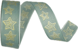 Stuha vánoční STARLIGHT MINT modrá 25mm x 2m (13,-Kč/m)