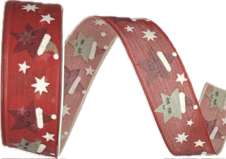 Stuha vánoční MERRY STAR FACES červená 25mm x 3m (9,-Kč/m) 