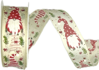 Stuha vánoční NORDIC GNOME CREAM krémová 25mm x 2m (12,-Kč/m)