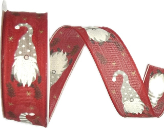 Stuha vánoční NORDIC GNOME RED červená 25mm x 2m (12,-Kč/m)