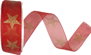 Stuha vánoční STARGLOW ORGANZA RED červená 25mm x 3m (9,-Kč/m)