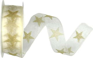 Stuha vánoční STARGLOW ORGANZA CREAM krémová 25mm x 3m (9,-Kč/m)