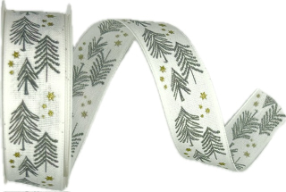 Stuha vánoční X-MAS TREES BLACK bílá 25mm x 3m (9,-Kč/m)