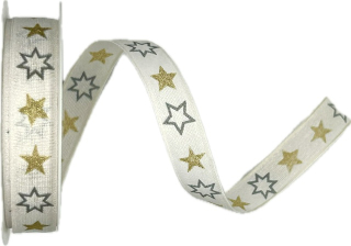 Stuha vánoční NOVA STARLINE WHITE bílá 15mm x 3m (8,-Kč/m)