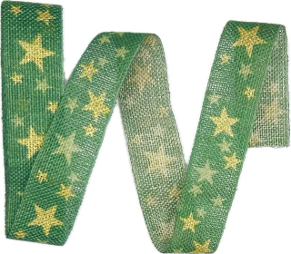 Stuha vánoční lněná WINTER HEAVEN GREEN zelená 25mm x 2,5m (10,-Kč/m)