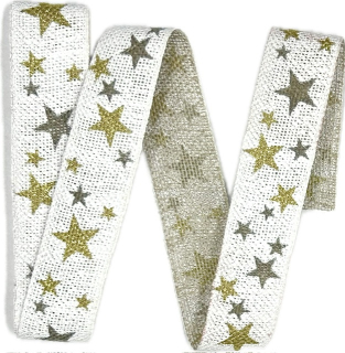 Stuha vánoční lněná WINTER HEAVEN WHITE bílá 25mm x 2,5m (10,-Kč/m)