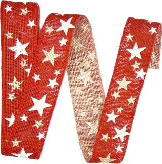 Stuha vánoční lněná WINTER HEAVEN RED červená 25mm x 2,5m (10,-Kč/m)