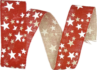 Stuha vánoční lněná WINTER HEAVEN RED červená 40mm x 2m (15,-Kč/m)