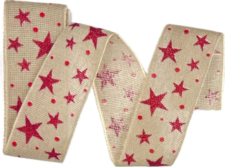 Stuha vánoční lněná LINEN STAR MAGIC GRAY šedá 40mm x 2m (15,-Kč/m)