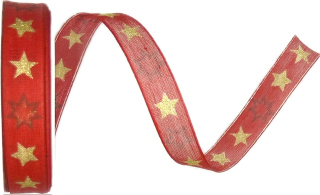 Stuha vánoční NOVA STARLINE RED červená 15mm x 3m (8,-Kč/m)