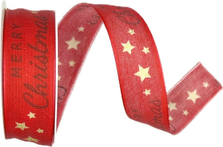 Stuha vánoční MERRY CHRISTMAS SCRIPT RED červená 25mm x 3m (5,-Kč/m)