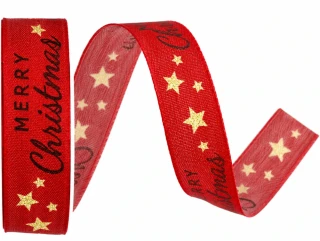 Stuha vánoční MERRY CHRISTMAS SCRIPT RED červená 25mm x 3m (5,-Kč/m)