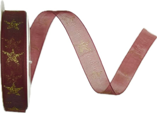 Stuha vánoční STARGLOW ORGANZA BURGUNDY bordó 15mm x 3m (8,-Kč/m)