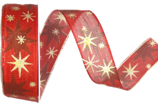 Stuha vánoční AURORA STARS RUBY červená 25mm x 3m (12,-Kč/m)