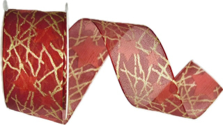 Stuha vánoční LUMINOUS STARTRAIL RUBY GOLD červená 40mm x 3m (12,-Kč/m)