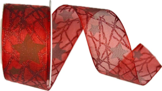 Stuha vánoční LUMINOUS STARTRAIL CRIMSON RED červená 40mm x 3m (12,-Kč/m)